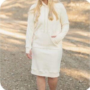 Women's Cream Hoodie Dress - Casual Pullover Sweatshirt Dress
